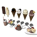 Delicious Assorted Ice Cream Treats Bars Cones Sundaes Milkshakes With Toppings And Flavors