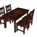 Dark Wooden Dining Table Set With Four Classic Chairs And Solid Wood Design 3d model