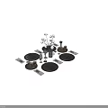 Modern Dinnerware Set with Plates Utensils Glass Vase and Decorative Flowers