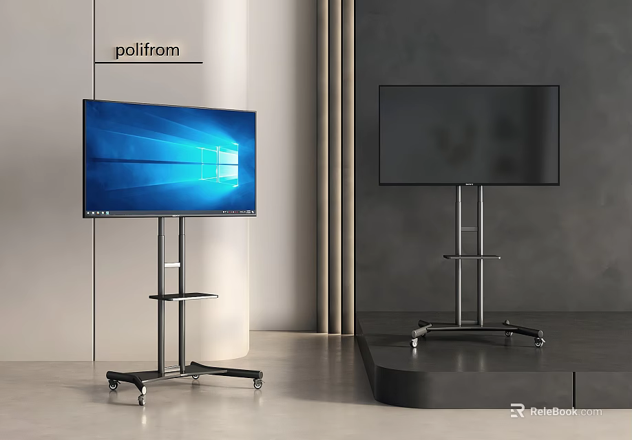 Modern Flat Screen TVs on Mobile Wheeled Stands in Contemporary Room Interior 3d model 