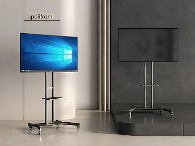 Modern Flat Screen TVs on Mobile Wheeled Stands in Contemporary Room Interior 3d model