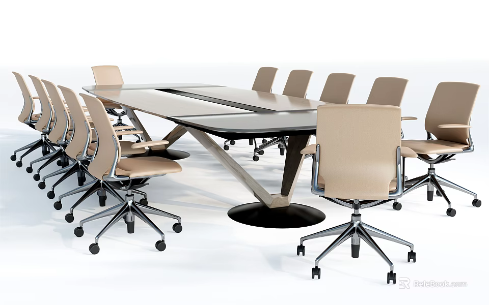 Modern Conference Table With Multiple Rolling Chairs And Sleek Contemporary Design 3d model 