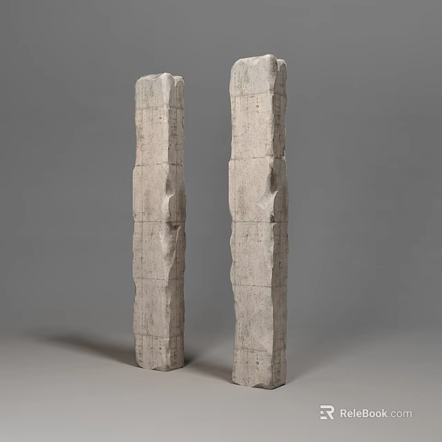 Building Exterior Wall With Textured Concrete Vertical Columns And Rough Surface 3d model 