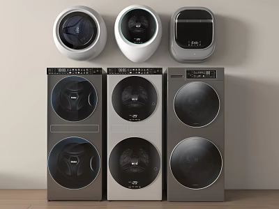 Multiple Modern Washing Machines With Different Colors And Control Panel Designs 3d model