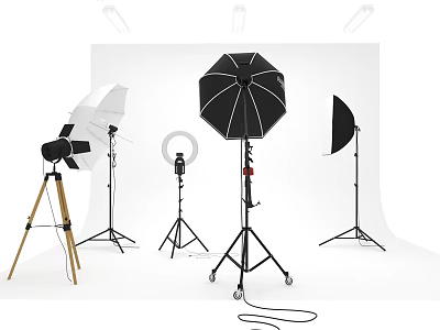 Essential Commercial Photography Lighting Equipment Including Umbrella Ring Lights Softboxes And Tripods For Studio Use 3d model