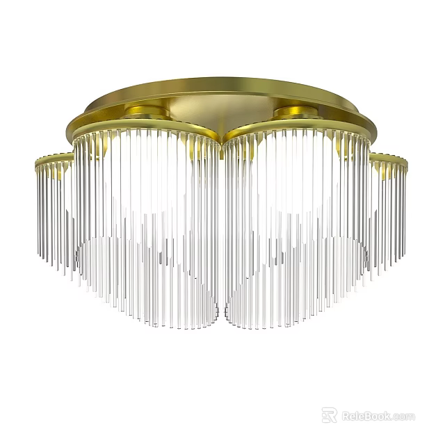 Modern Elegant Ceiling Light With Gold Base And Transparent Glass Strips Decorative Design 3d model 