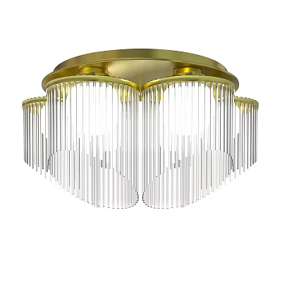 Modern Elegant Ceiling Light With Gold Base And Transparent Glass Strips Decorative Design 3d model