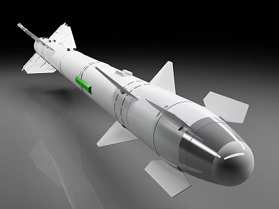 Advanced Military Weapon Missile With White Body Green Label Aerodynamic Design And Tail Fins 3d model