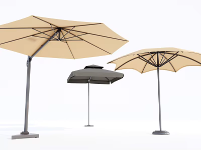 Outdoor Patio Umbrellas in Beige and Black with Sturdy Frames and Stable Bases 3d model