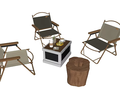 Outdoor Folding Table Chair Set With Wooden Frame And Coffee Table 3d model