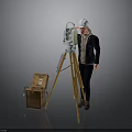 Surveying Instrument On Tripod With Brown Case And Person In White Hard Hat
