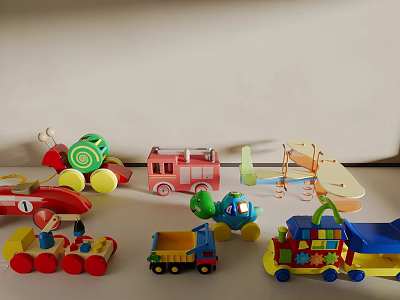 Colorful Wooden Kids Toy Vehicles Including Trains Trucks Fire Engines And Planes 3d model