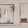 Modern Wooden Clothes Racks With Hanging Clothes Hat Handbag And Storage Basket