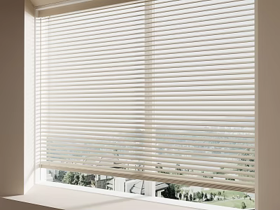 White Venetian Blinds For Window With Light Filtering And Outside View 3d model