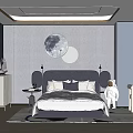 Kids Room Interior With Moon Decor Astronaut Doll Gray Walls And Sailboat Model