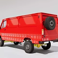 Red Mercedes Van With Off Road Tires And Yellow Bumper