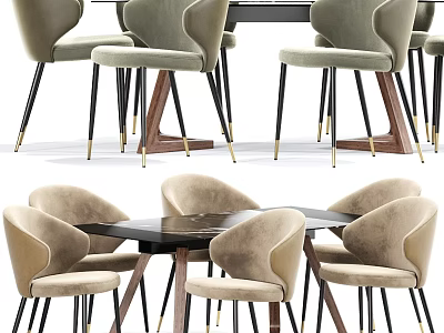 Modern Table and Chair Dining Set With Velvet Upholstered Seats and Metal Legs Design 3d model