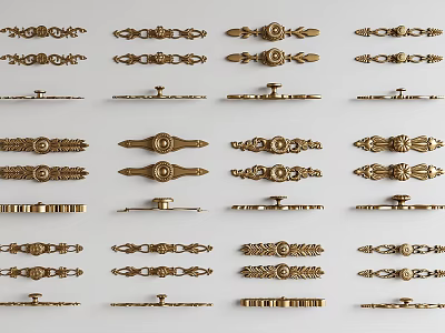 Ornate Decorative Cabinet Handles With Various Classical Patterns And Gold Finishes 3d model