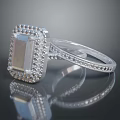 Elegant Silver Clothing Accessory Ring With Rectangular Gemstone And Diamond Accents 3d model