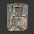 Detailed Ancient Ruins Model Scene With Red Columns Stone Walls And Green Vegetation