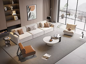 Modern living room sofa coffee table combination 3d model