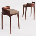 Two Modern Leisure Chairs with Brown Frame and Beige Cushion 3d model