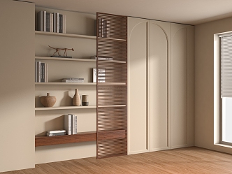 Quiet wind bookcase decoration study background wall 3d model