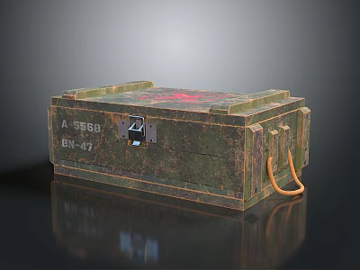 Vintage Green Metal Crate With A5668 BH47 Labels Red Graffiti And Orange Handle 3d model