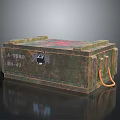 Vintage Green Metal Crate With A5668 BH47 Labels Red Graffiti And Orange Handle 3d model