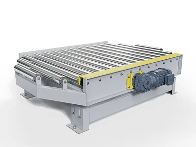 Motorized Industrial Roller Conveyor Equipment With Metal Frame Yellow Edges And Gray Structure 3d model