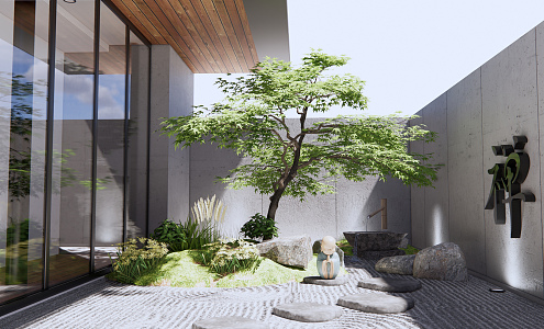 New Chinese Courtyard Dry Landscape Courtyard Landscape 3d model