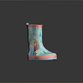 Kids Light Blue Rain Boots With Pink Trim And Cartoon Character Prints For Children