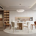 Modern Dining Room Dining Table and Chair Combination Round Table Chandelier Sideboard Hanging Picture Floor Lamp Green Plant 3d model