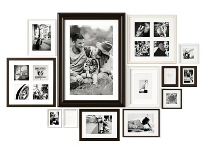 Multiple Photo Frames In Various Sizes With Family And Scenery Pictures For Wall Decor 3d model