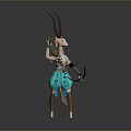3D Anthropomorphic Character Model With Long Horns Turquoise Shorts And White Top