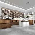 Modern Store Interior Design With Wooden Counters Display Shelves And Bright Lighting 3d model