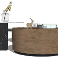 Modern Stylish Coffee Table With Round Marble Top Wooden Base Decorative Tray Vase