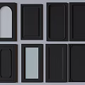 Various Black Wardrobe Doors with Different Panel Designs and Glass Inserts Collection 3d model