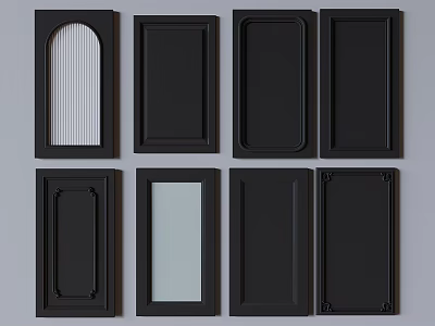 Various Black Wardrobe Doors with Different Panel Designs and Glass Inserts Collection 3d model