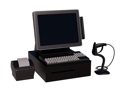 Commercial POS System With Touchscreen Monitor Keyboard Receipt Printer And Barcode Scanner 3d model