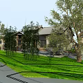 Traditional Guesthouse Building With Wooden Walkway Stone Pavement And Outdoor Seating