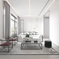Modern Minimalist Living and Dining Room Interior With Sofa Coffee Table and Dining Chairs