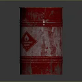 Rusty Red Metal Drum Equipment With Flammable Label And Worn Surface