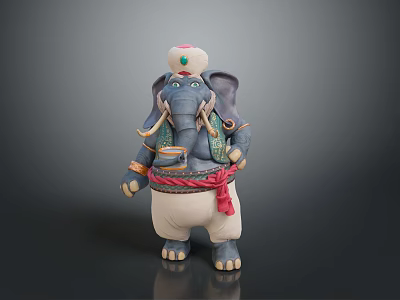 Ornate Elephant Figurine In Traditional Decorative Attire With Red Sash And Hat 3d model