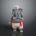 Ornate Elephant Figurine In Traditional Decorative Attire With Red Sash And Hat
