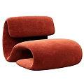 Modern Single Sofa With Curved Design Soft Upholstery In Gray And Orange For Living Room