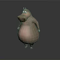 Playful Cartoon Hippo 3D Character Model In Standing Pose With Round Belly And Gray Background