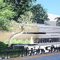 Night Scene Feature Wall With Wood And Stone Design Around Italian Street Origin LA Sign