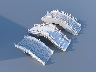 White Chinese Style Arch Bridge Models With Railings Steps And Gray Background 3d model