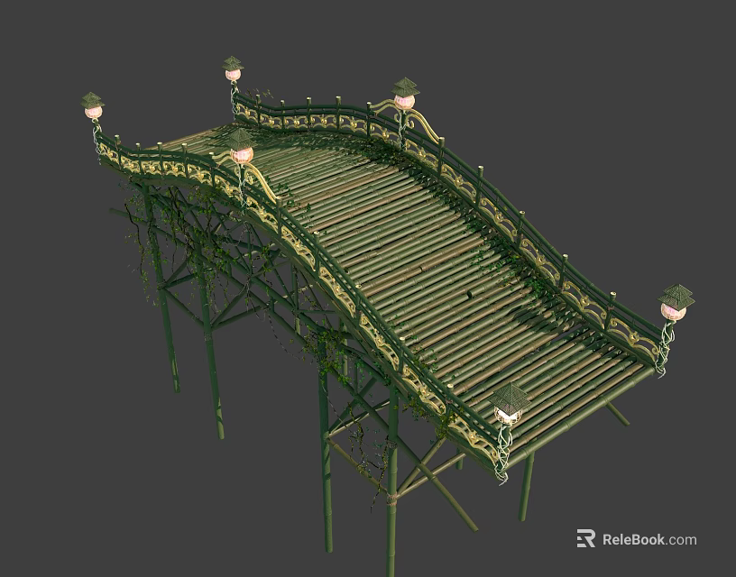 Ornate Metal Bridge Structure With Decorative Railings Lamp Posts And Striped Deck 3d model 